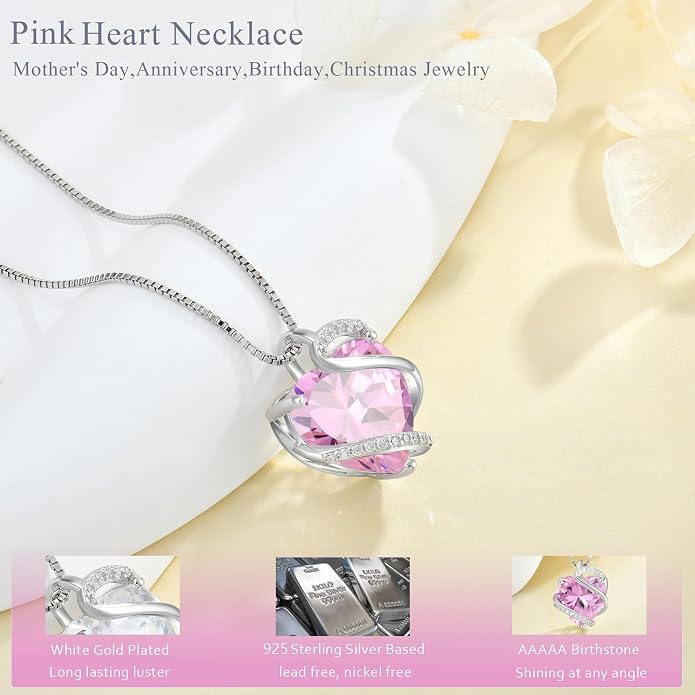Heart Necklace for Women 925 Sterling Silver Infinity Love Heart Birthstone Necklace Pendant Hypoallergenic Jewelry for Women