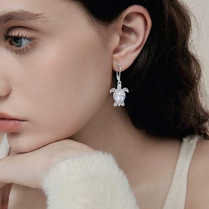 Vito 925 Sterling Silver Teardrop Earrings for Women, Moonstone Turquoise Drop Dangle Earrings Cat Snake Turtle Tree of Life Leverback Earrings Boho Jewelry Gift for Mom Wife
