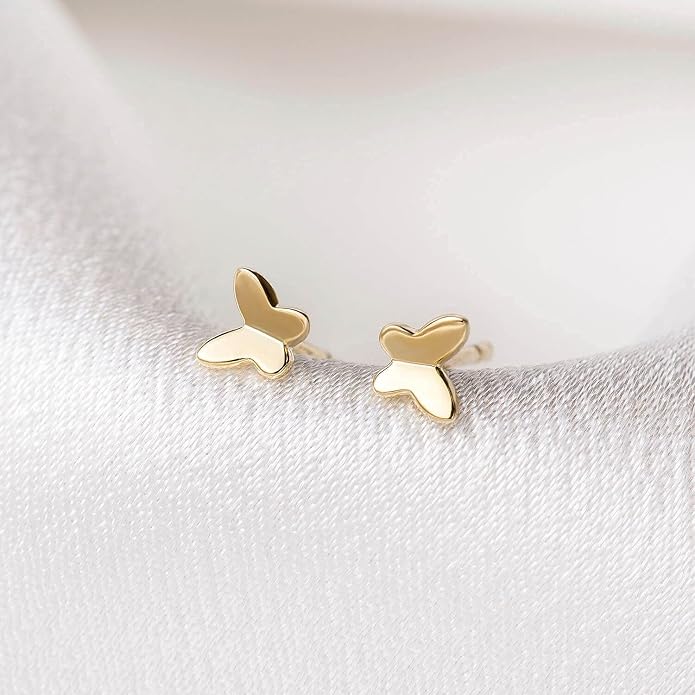 Butterfly Earrings Sterling Silver Tiny Butterfly Stud Earrings for Women Gold Minimalist Earrings Dainty Hypoallergenic Earrings for Sensitive Ears Mothers Day Gifts for Wife