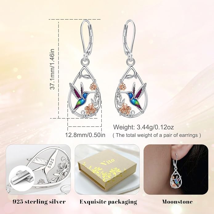 Vito 925 Sterling Silver Teardrop Earrings for Women, Moonstone Turquoise Drop Dangle Earrings Cat Snake Turtle Tree of Life Leverback Earrings Boho Jewelry Gift for Mom Wife