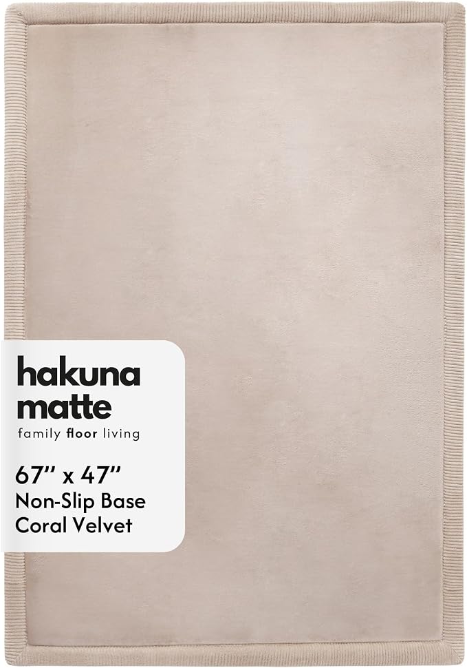 Hakuna Matte CloudSoft Baby Play Mat for Floor 47" x 67" Beige | Coral Velvet high-density foam Rug for Crawling & Cozy Play – Non-Slip, Water-Resistant, Easy-CareTummy Time Mat