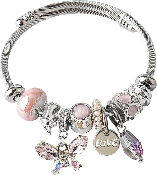 DS Charm Bracelets for girls,exquisite cute cartoon friendship bracelets Silver Stainless Steel Bangle with birthday Gift box, Adjustable girls jewelry Suitable for holiday gifts