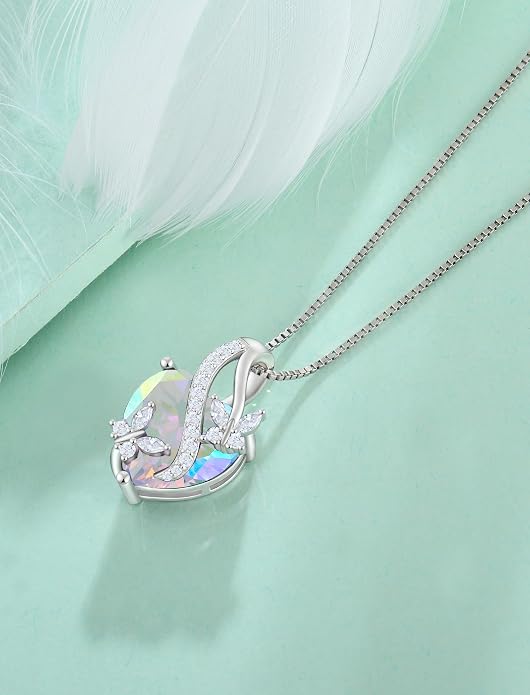 Butterfly Necklaces for Women Sterling Silver Infinity Heart Pendant Birthstone Jewelry Gift with 14k Yellow Gold/Rose Gold Plated