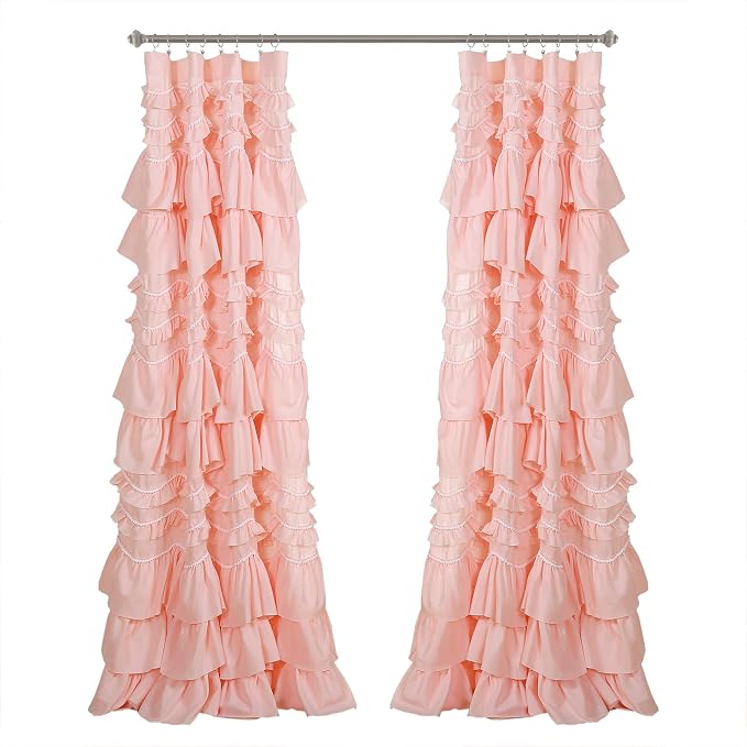Lush Decor Kemmy Light Filtering Window Curtain Panel Single 52" W x 95" L Peachy Pink - Drapes - Ruffled Curtains for Bedroom - Pink Curtains - Coquette Decor