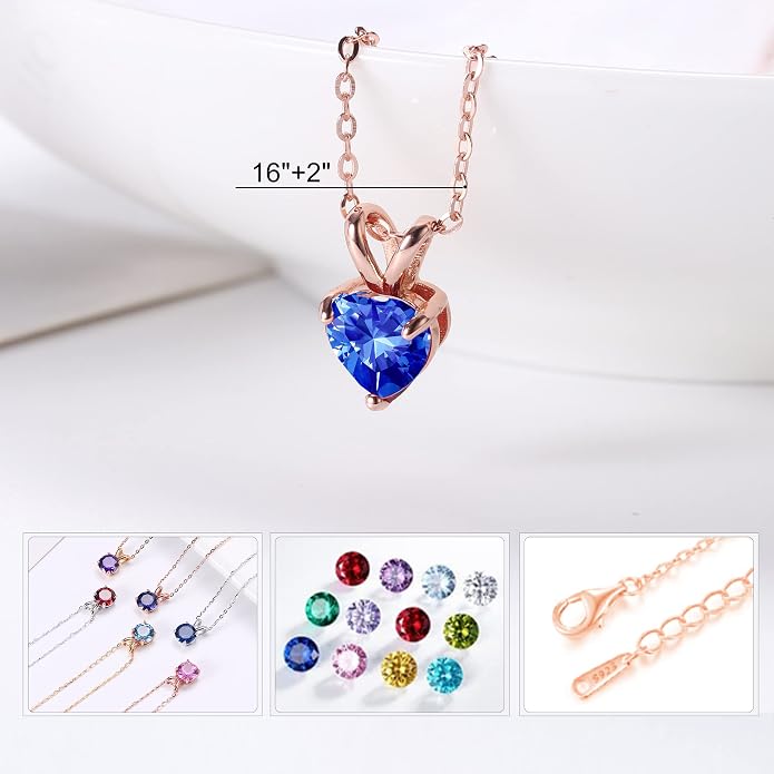 SMILEST Dainty Heart Birthstone Necklace for Women, 925 Sterling Silver Necklace Sparkling Heart Pendant, Anniversary Birthday Gifts for Women Mom Wife Daughter Girlfriend Grandma