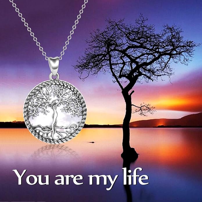 ONEFINITY Tree of Life Necklace for Women Sterling Silver Abalone Shell Crystal Tree of Life Pendant Necklace Family Tree Jewelry for Mom Daughter Sister Girls Christmas Gifts
