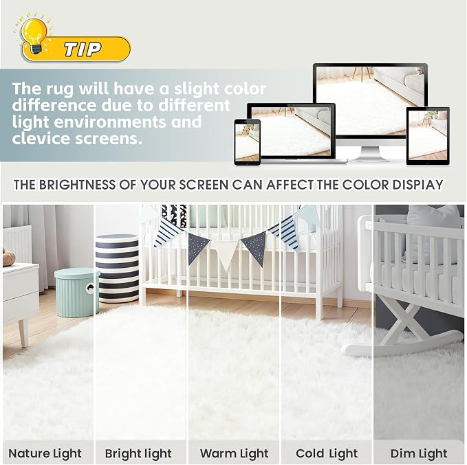 6x9 Area Rug for Living Room, Ultra Soft Fluffy Shag Rugs for Bedroom, Non-Slip Large Fuzzy Plush Rug Indoor Floor Carpet for Nursery Kids Office Dorm Modern Decor, White
