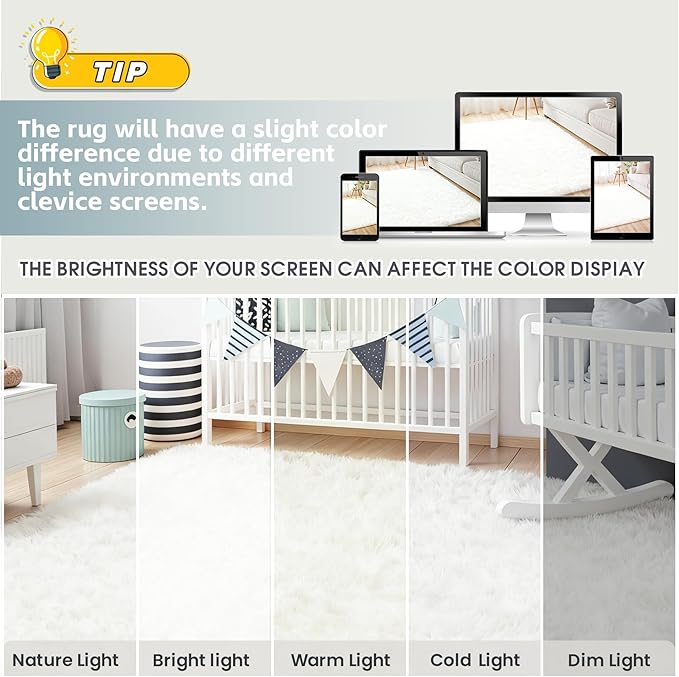 4x6 Area Rug for Living Room, Ultra Soft Fluffy Shag Rugs for Bedroom, Non-Slip Large Fuzzy Plush Rug Indoor Floor Carpet for Nursery Kids Office Dorm Modern Decor, White