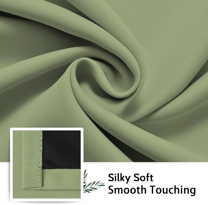 SimpleHome Sage 100% Blackout Curtains Room Darkening Living Room 54 Inch | Curtains for Bedroom,Thermal Insulated Grommet Window Drapes,Curtains for Living Room with Black Back,52 x 54 Inch,2 Panels