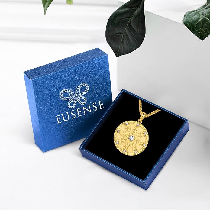 Eusense Viking Necklace for Men Women 925 Sterling Silver Pendant Thors Hammer/Norse Runes/Odin's Ravens/Wolf/Dragon/Snake/Yggdrasil/Freya/Helm of Awe/Valknut/Triskelion/Axe/Shield Viking Jewelry