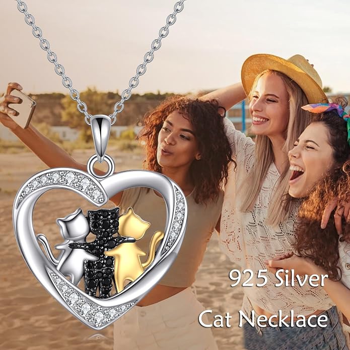 Cat Necklace Sterling Silver Cat Zircon Pendant Gothic Jewelry for Women Animal Lovers Gifts