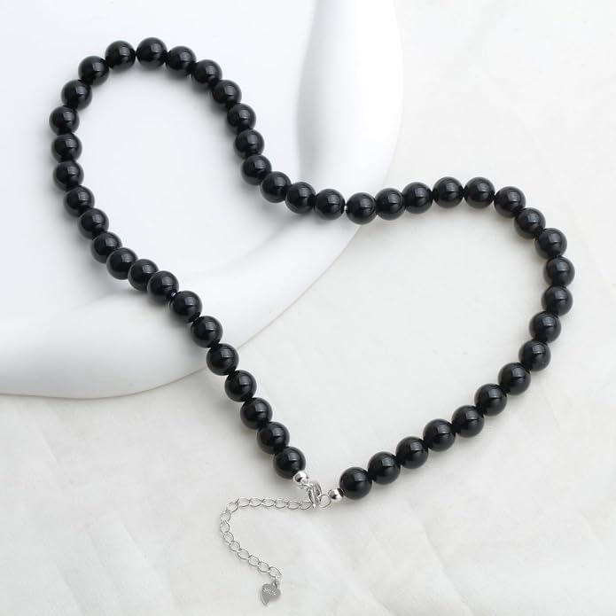Kakikaki Natural Agate Choker Necklace Sterling Silver Round Beads Strand Necklace for Women