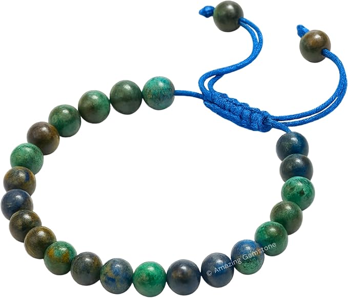 Amazing Gemstone Azurite Bracelet for Women Men's Gifts - Protection Healing Crystal Bracelet - 8mm Gemstone Beaded Adjustable Bracelet Pulseras para Hombres Mujer Stocking Stuffers