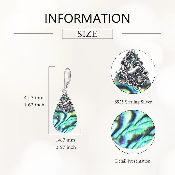 POPLYKE Dragonfly Butterfly Hummingbird Sunflower Earrings 925 Sterling Silver Abalone Shell Moonstone Leverback Earrings Jewelry