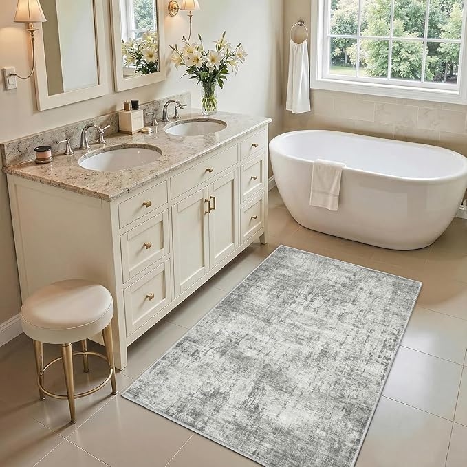 2x3 Rug for Entryway Hallway-No Slip Soft Carpets Modern Abstract Indoor Floor Stain Resistant Carpet for Bedroom Dining Room Farmhouse Nursery Home Office Grey