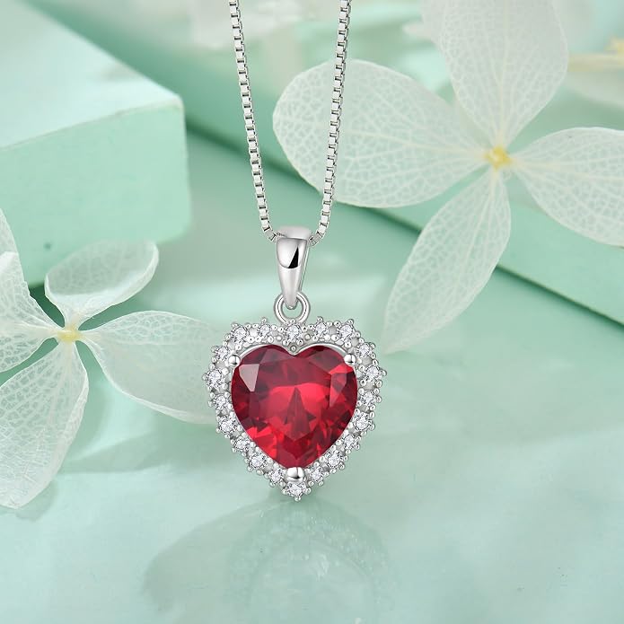 STARCHENIE 925 Sterling Silver Heart Birthstone Pendant Necklace for Women | Genuine 925 silver pendant, heart birthstone, love heart design, 925 silver 18+2" adjustable chain