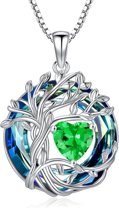 TOUPOP Tree of Life Birthstone Necklace Sterling Silver Pendant Birthstone Necklaces with Blue Crystal Anniversary Birthday Jewelry for Women Mom Wife Her