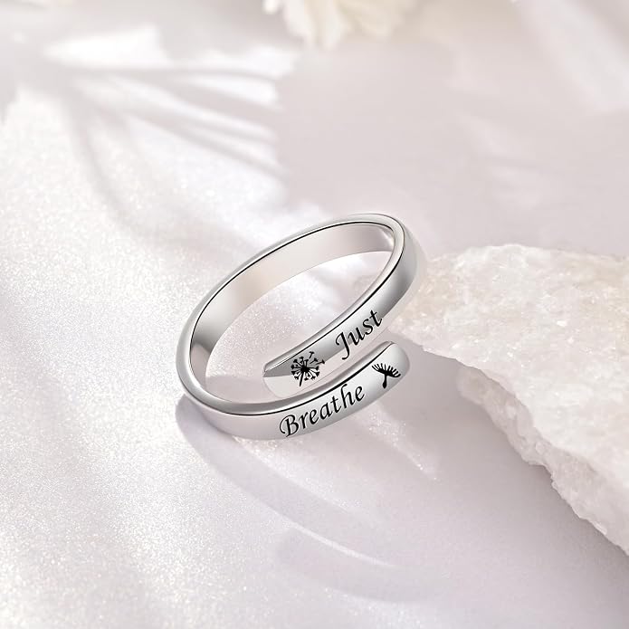 BEILIN 925 Sterling Silver Inspirational Jewelry Rings Adjustable Ring Personality Encouragement Gift for Teens Women