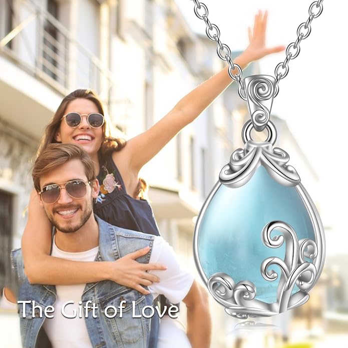 POPLYKE Sterling Silver Gemstone Teardrop Pendant Necklace Crystal Jewelry for Women