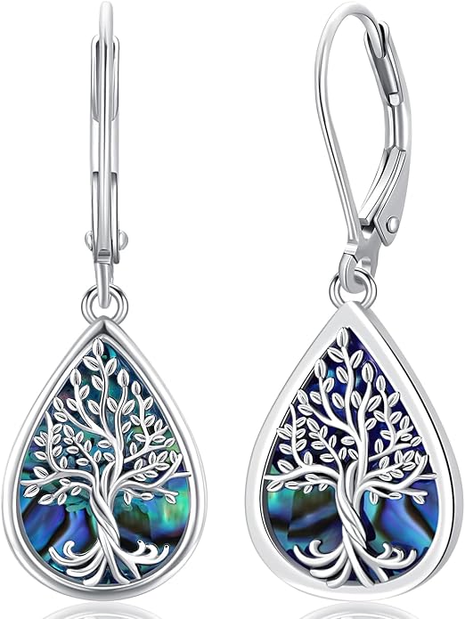 925 Sterling Silver Earrings Tree of Life/Cat/Animal/Turquoise/Moonstone Dangle Drop Earrings for Women Leverback Earring Hypoallergenic Jewelry Gifts