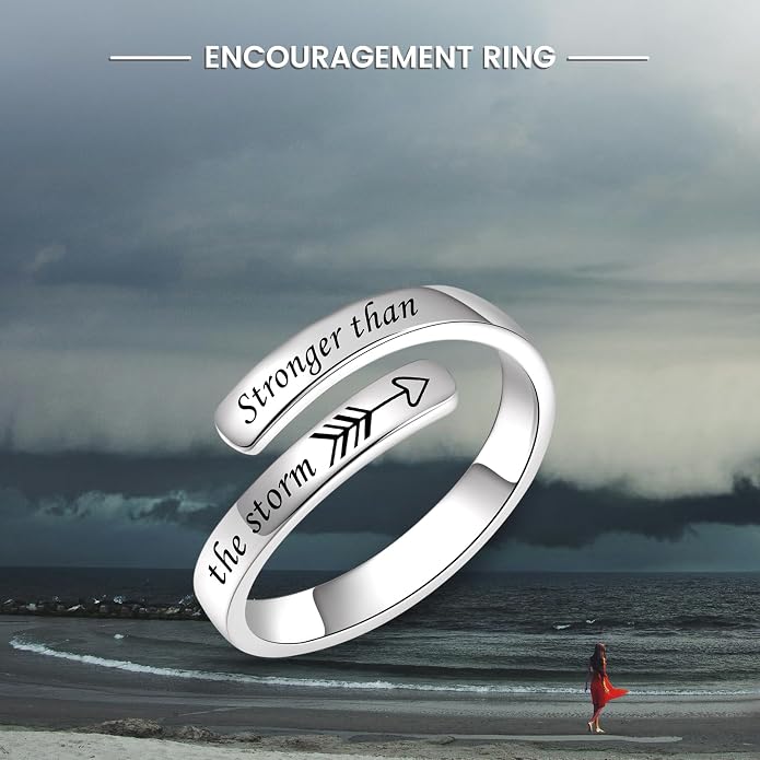 BEILIN 925 Sterling Silver Inspirational Jewelry Rings Adjustable Ring Personality Encouragement Gift for Teens Women