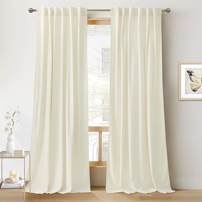 RYB Home Cream White Velvet Curtains 84 inches - Smooth Plush Privacy Blackout Window Treatment Luxury Decoration for Kitchen French Door, W42 x L84, 2 Pieces