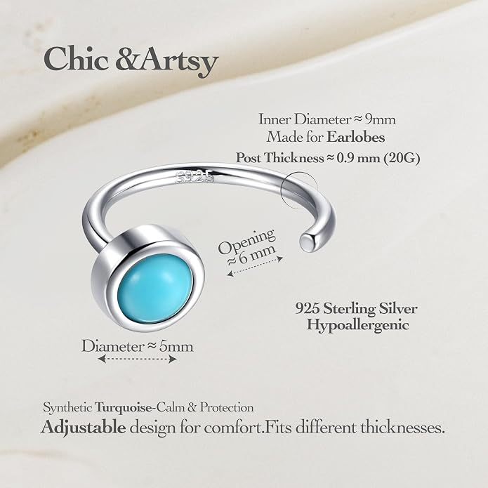 CHIC & ARTSY 925 Sterling Silver Half Hoop Earrings for Women, Dainty Huggie Hoops with Synthetic Opal, Moonstone, CZ & Gemstones, Lightweight Comfort Fit Everyday Elegant Jewelry