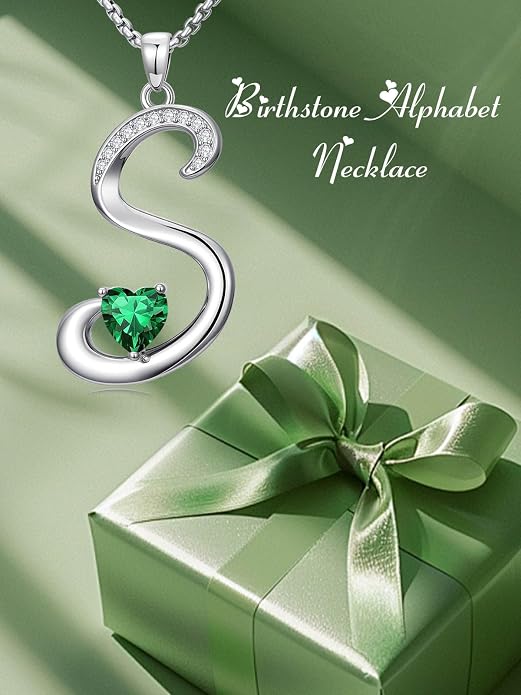 Birthday Gifts for Women Alphabet A to Z Initial Birthstone Pendant Necklaces for Women - 18k White Gold Plated Personalized Name Jewelry Anniversary Graduation Gifts for Wife Her Daughter Girlfriend(with Gift Box)