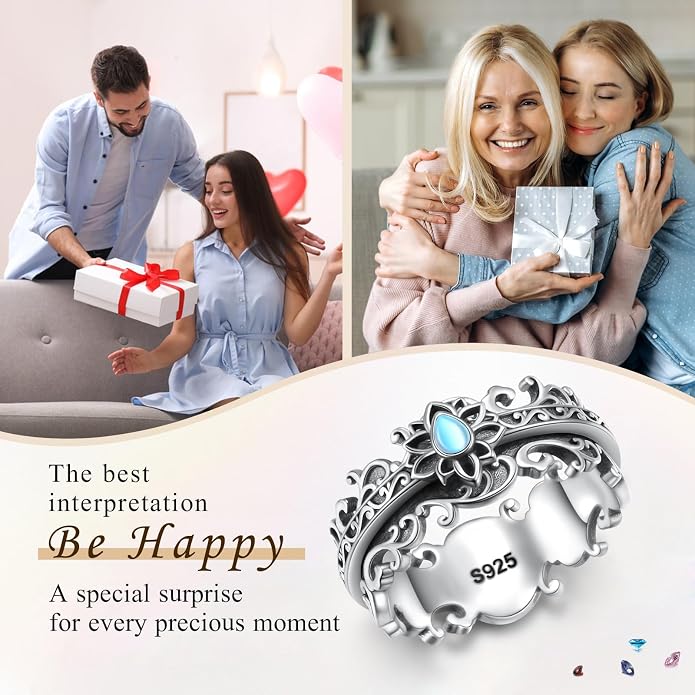 Cross/Butterfly/Evil Eye/Tree of Life/Celtic Knot/Sunflower/Lotus Spinner Ring 925 Sterling Silver Fidget Rings for Anxiety Stress Relieving ADHD Autism Rings Jewelry Gift for Women