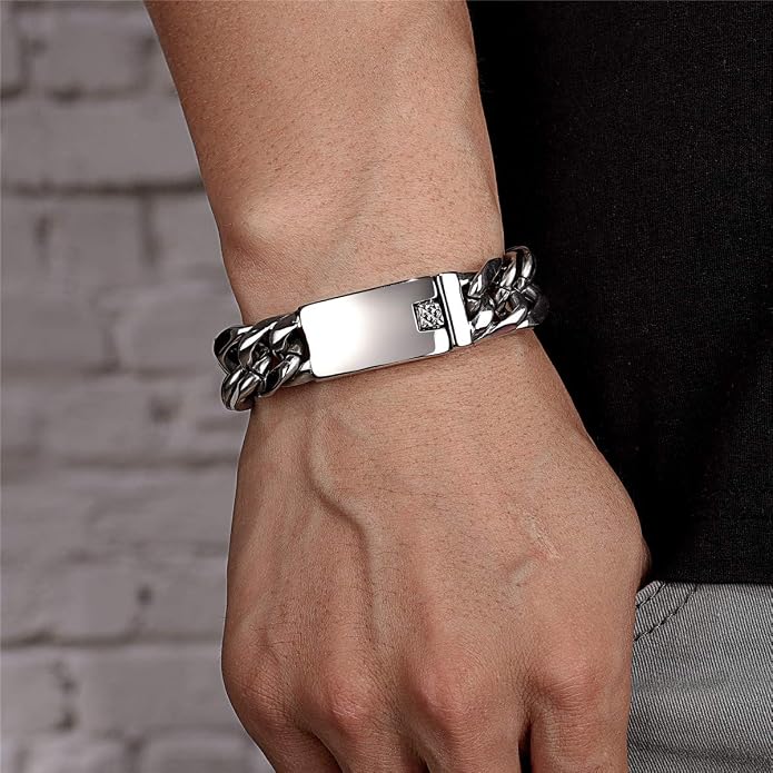 ROWIN&CO Stainless Steel Cuban Link Bracelet for Men Metal Wrist Bracelets Black/18K Gold Plated/Rainbow Wristchain for Male Women, Hip hop Jewelry Thick Bracelet Chain, W: 16mm, L: 8"/8.5"/ 9.5"