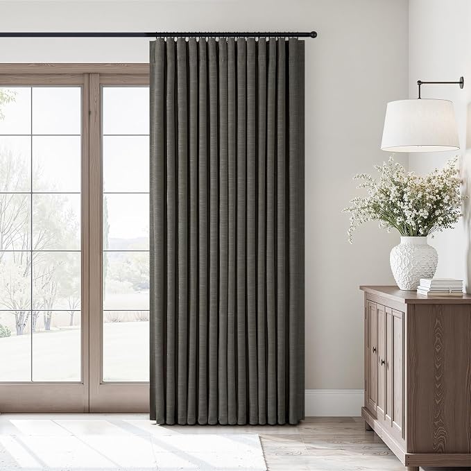 Topfinel Carbon Grey 84 Inch Total Blackout Bedroom Curtains, Farmhouse Linen Drapes with Rod Pocket & Back Tabs for Sliding Glass Doors, Classic Neutral Aesthetic Window Treatment 52" W*84" L