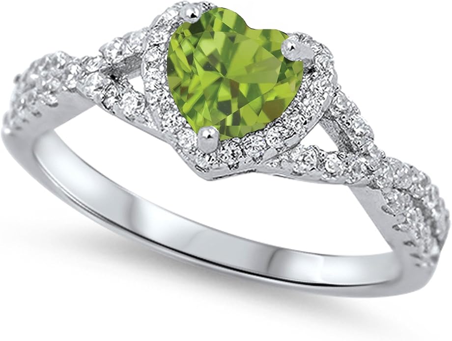 CHOOSE YOUR COLOR Sterling Silver Heart Halo Promise Ring