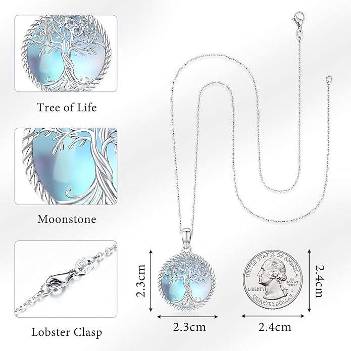 Odinstone Tree of Life Necklace, Sterling Silver Pendant for Women Family Tree Necklaces Jewelry for Mom/Wife/Grandma(With Fine Gift Box)