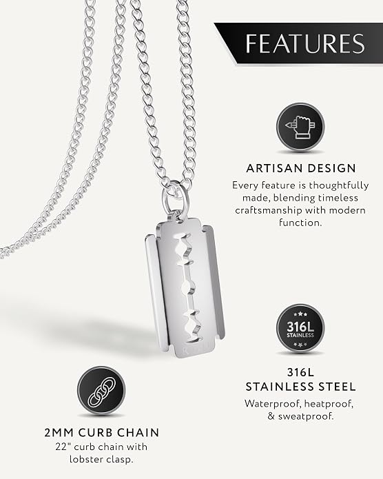 RTZN® Pendant Necklace for Men – Premium Stainless Steel Silver Pendant Necklace with 22" Chain – Waterproof & Non-Tarnish Small Pendants for Men – Bold Symbols of Strength & Legacy