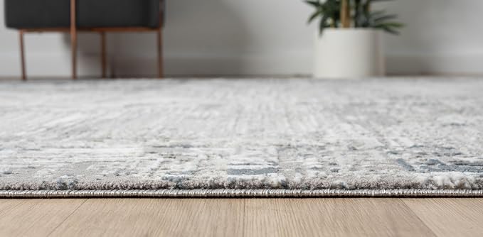Amy Modern Abstract Area Rug for Living Room, 8x10 Contemporary Textured Geometric Large Blue Rug, High-Low Pile Stain Resistant Carpet for Bedroom, Dining Room or Kitchen (8' x 10', Blue)