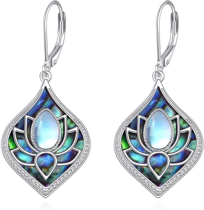 Lotus Earrings Sterling Silver Lotus Flower Dangle Drop Earrings Yoga Jewelry Gifts for Women