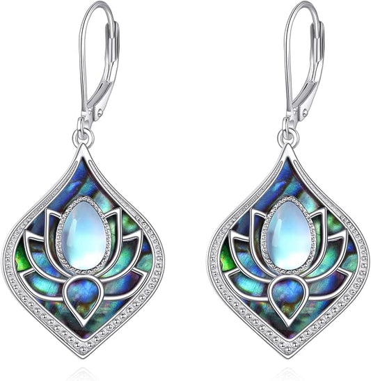 Lotus Earrings Sterling Silver Lotus Flower Dangle Drop Earrings Yoga Jewelry Gifts for Women