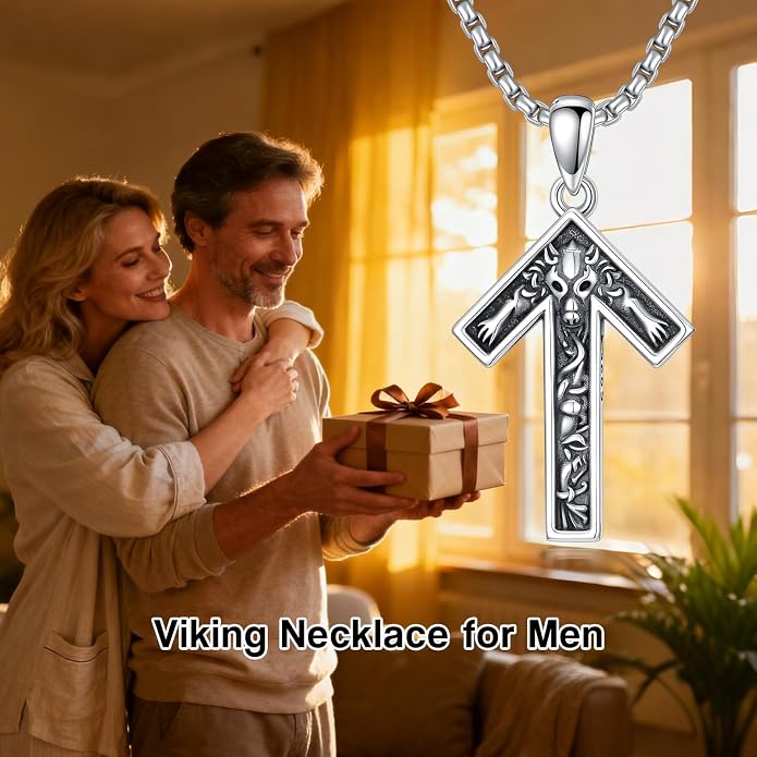 ROMANTICWORK Viking Necklace for Men 925 Sterling Silver Viking Pendant Necklace Amulet Jewelry for Father Husband Birthday Christmas