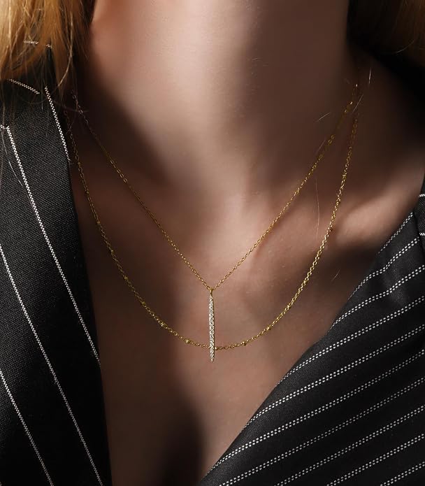 OZEL JEWELRY & GIFT Layered Gold Necklaces for Women - Crystal Colorful Delicate Cutting Pendant Necklace - 18K Gold Plated - Birthday Gifts (Made in Korea)