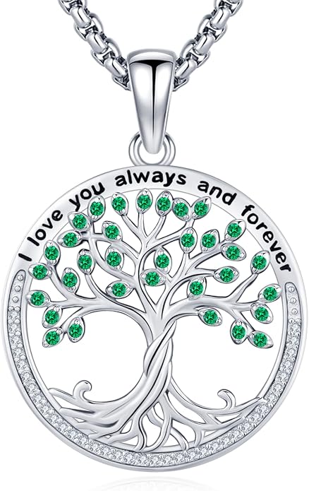 Sterling Silver Tree of Life Necklace for Women Oval Family Tree Necklace Abalone Shell Moonstone Pendant Mother Day Necklace for Mom Tree of Life Jewelry