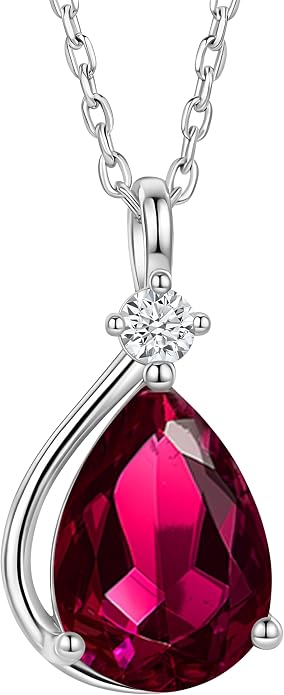 ADITA GOLD Birthstone Necklace for Women, 925 Sterling Silver Teardrop Pendant, Simulated Gemstone, Birthstone Jewelry