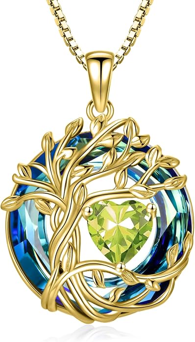 TOUPOP Tree of Life Birthstone Necklace Sterling Silver Pendant Birthstone Necklaces with Blue Crystal Anniversary Birthday Jewelry for Women Mom Wife Her