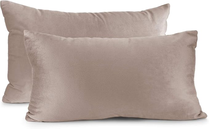 Nestl Throw Pillow Covers, Cozy Velvet Decorative Pillow Covers 12 x 20 Inches, Soft Solid Couch Pillow Covers for Sofa, Bed and Car, Set of 2 - Taupe Sand