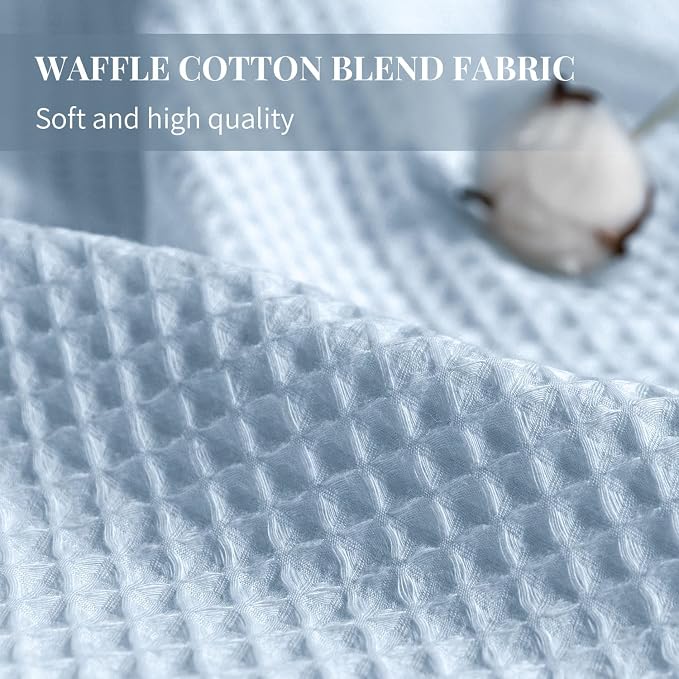River Dream Cotton Blend Shower Curtain Set with Liner, Misty Blue, 71x86 | Waffle Weave, No Hook Needed, with Snap in Replacement Liner, Top Sheer Window, Hotel Quality for Bathroom, Extra Long