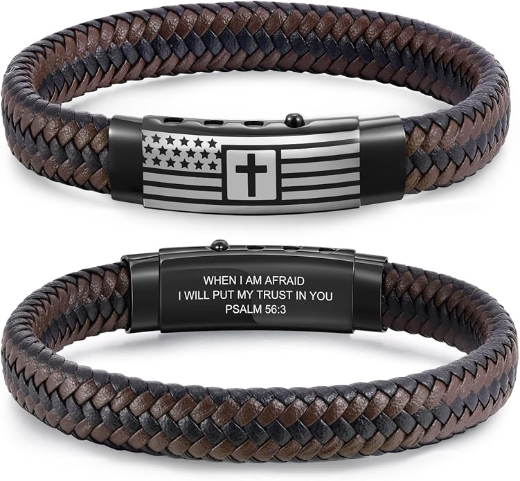 VNOX Men's Inspirational Mantra Engarved Handmade Braided Leather Adjustable Cuff Bangle Bracelet Encouragement Motivational Gift for Men