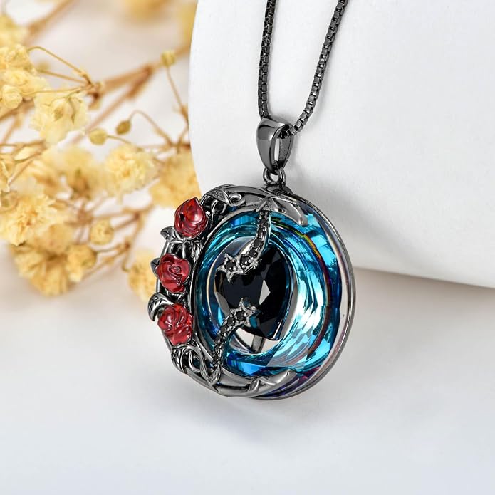 TOUPOP Birthstone Necklace 925 Sterling Silver Moon and Star Pendant Celtic Moon Jewelry with Blue Crystal Anniversary Birthday Gifts for Women Mom Wife Her