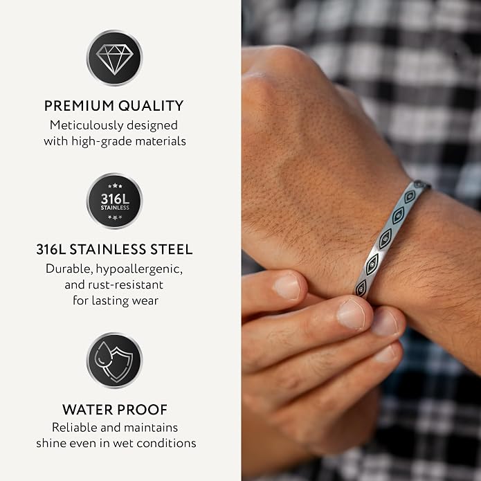 Cuff Bracelet for Men Premium Stainless Steel Mens Bangle Bracelets Silver Cuff Bracelet Waterproof & Non-Tarnish Minimal Western Bracelet