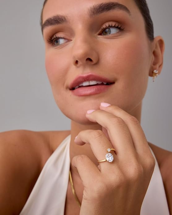 PAVOI 14K Yellow Plated Toi Et Moi 3CT Cushion Cut Cubic Zirconia Stone Wraparound Engagement Promise Ring for Women - Statement Ring