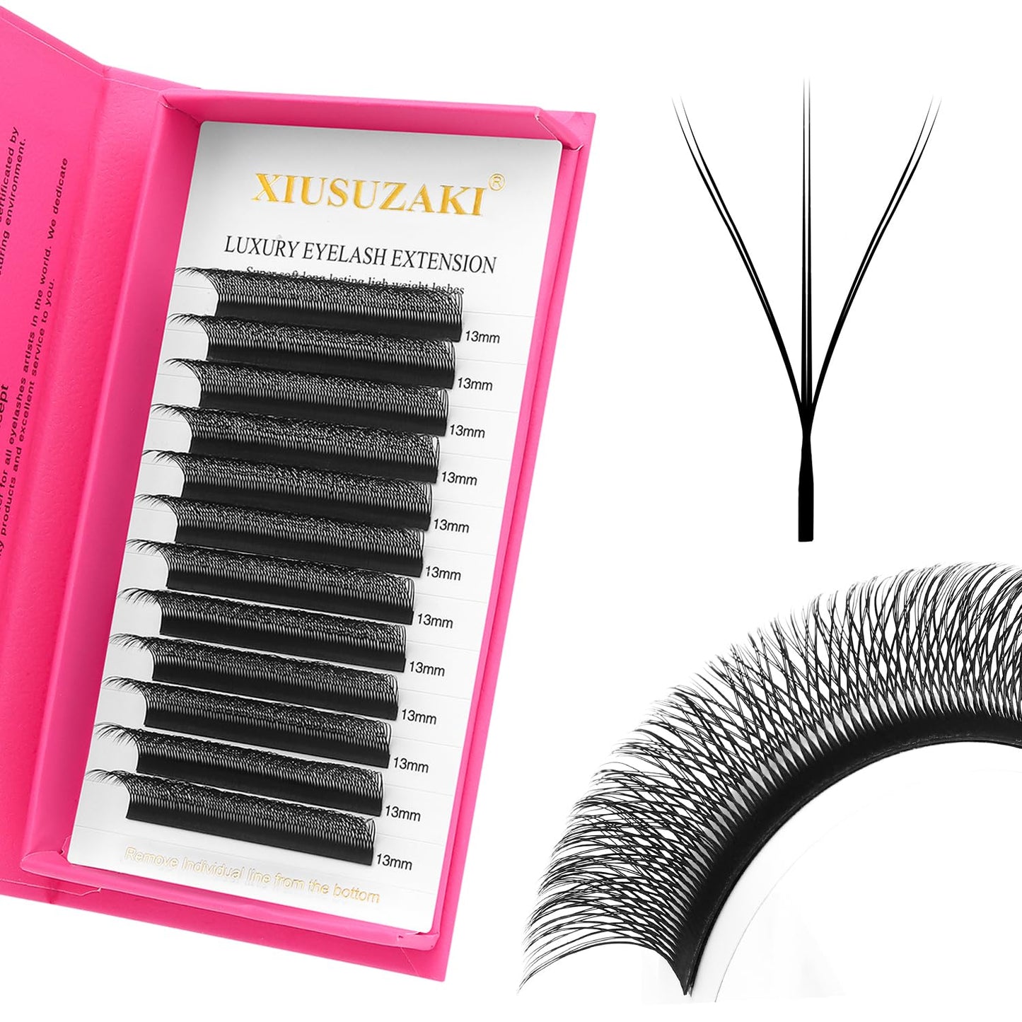 Lash Extensions Double Tips 3D Eyelash Extensions W Shape 0.07mm Thickness C Curl 13mm Premade Fans Easy Fan Volume Matte Black Crisscross Eyelashes(W-3D-Double Tips-0.07-C,13mm)