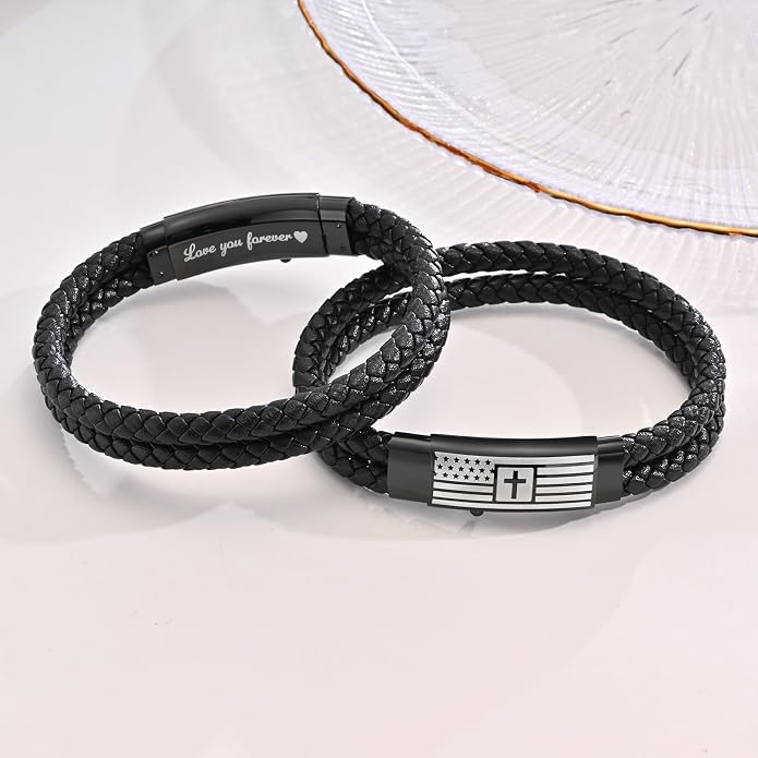 VNOX Men's Inspirational Mantra Engarved Handmade Braided Leather Adjustable Cuff Bangle Bracelet Encouragement Motivational Gift for Men